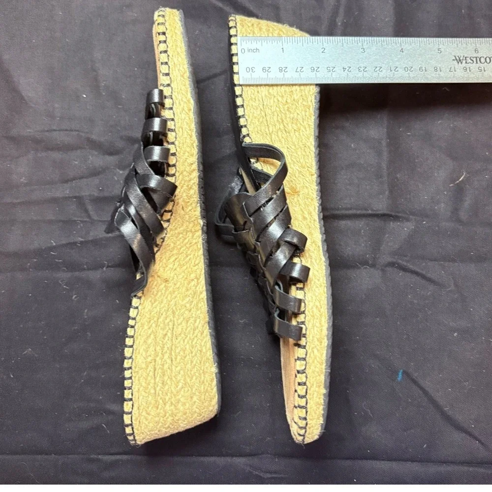 Nurture Black Woven Leather Espadrille Wedge Sandals Slides Womens Size‎ 9